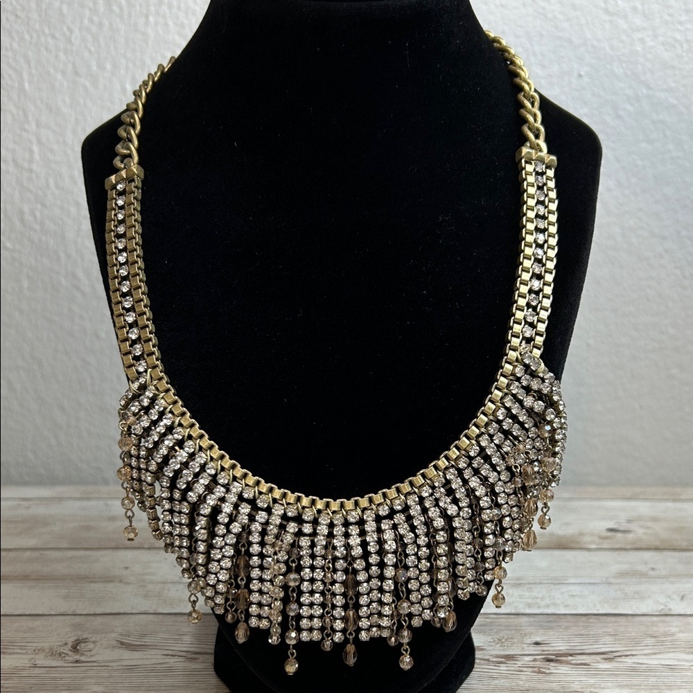 Stella & Dot “Shaggy Jewels” Antique Gold and Rhinestone Necklace